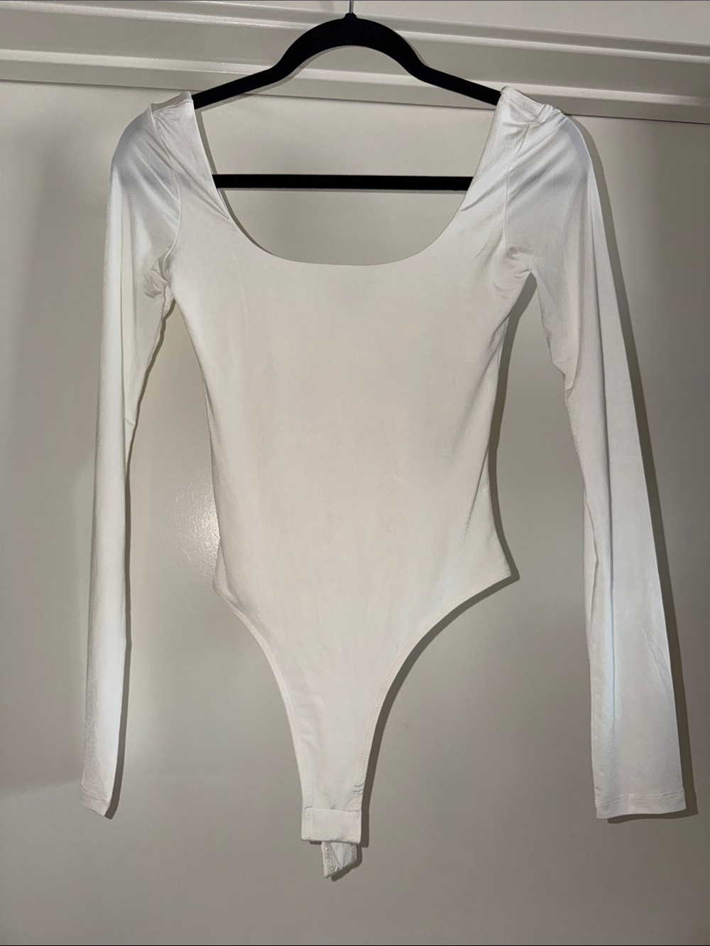 Fashion Nova White Long Sleeve Scoop Neck Bodysuit